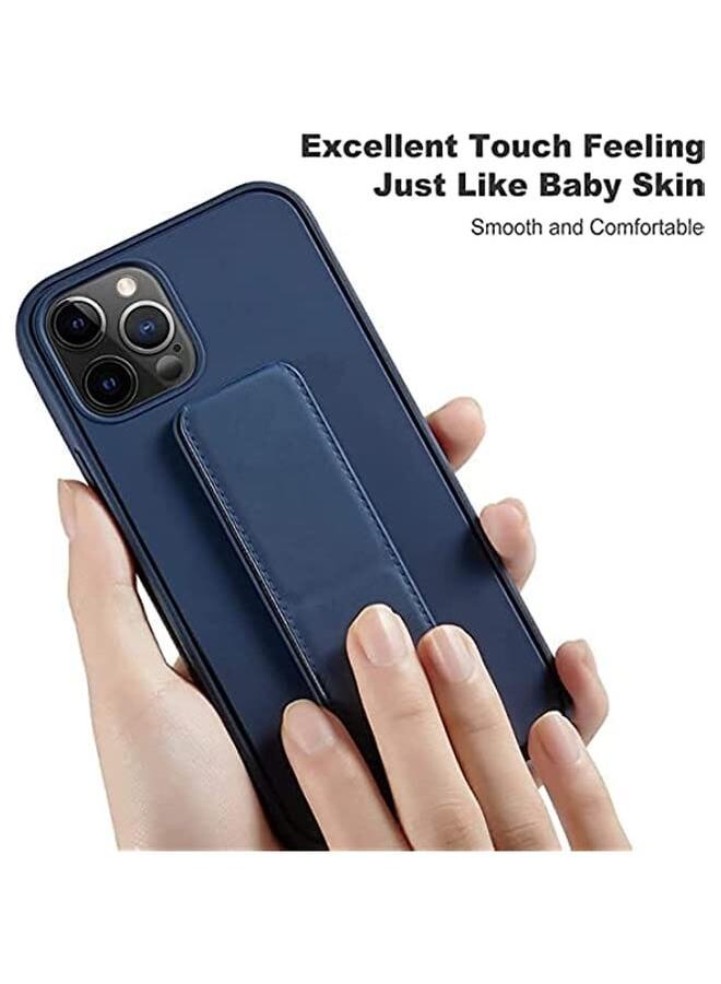 اس-توب جراب هاتف iPhone 13 Pro مع حامل مغناطيسي وحزام يد وحامل مغناطيسي من السيليكون الفاخر، جراب قابل للطي مع حامل للإصبع (أزرق داكن) - Image 4