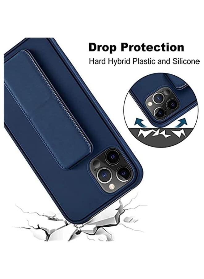 اس-توب جراب هاتف iPhone 13 Pro مع حامل مغناطيسي وحزام يد وحامل مغناطيسي من السيليكون الفاخر، جراب قابل للطي مع حامل للإصبع (أزرق داكن) - Image 3