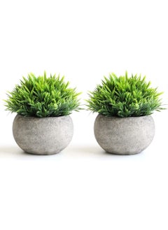 Rock Pow Mini Artificial Plants Set 2 Pcs Small Fake Plants for Office Kitchen Bathroom Bedroom Mantle Shelf Living Room Faux Plants in Pots Modern Farmhouse Plants Home Decor  - Image 1