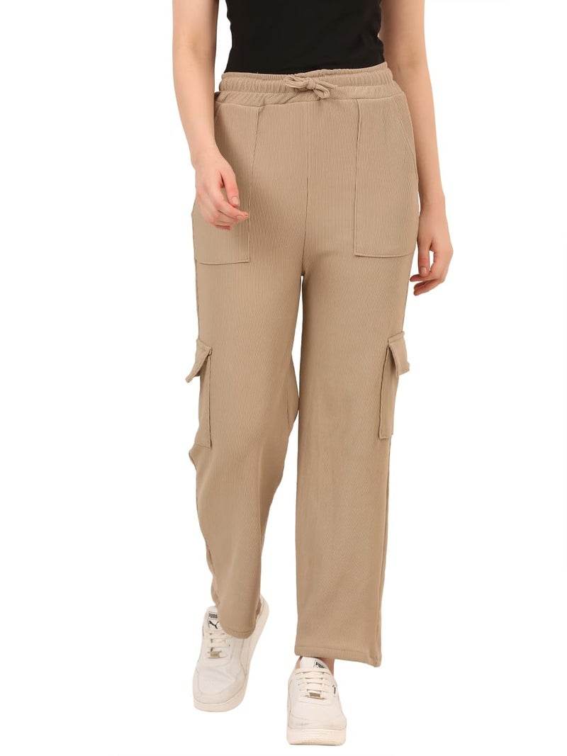 IndiCrafts Trendy Straight-Fit Cargo Palazzo Pants for Kids Girls |High-Waist Casual Wear with Pockets | Comfortable & Versatile Bottoms for Everyday Fashion (Grey, Purple, Beige_10-11 Y)| Pack of 3 - Image 5