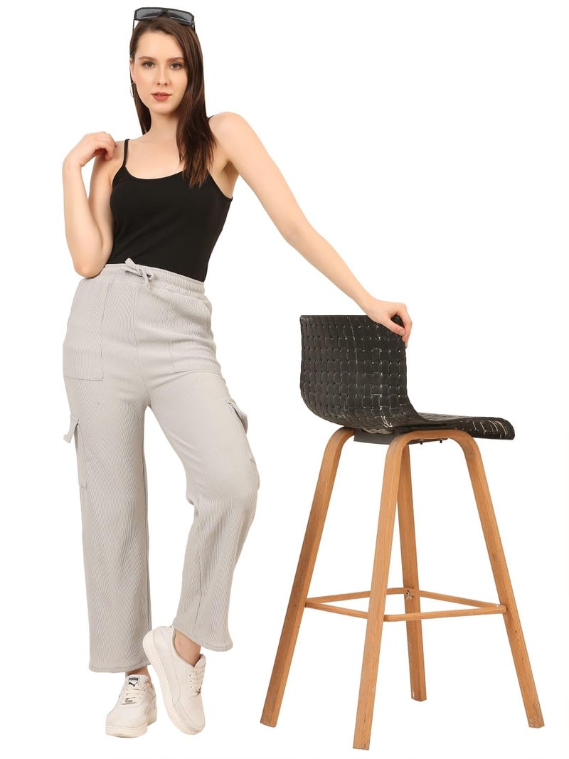 IndiCrafts Trendy Straight-Fit Cargo Palazzo Pants for Kids Girls |High-Waist Casual Wear with Pockets | Comfortable & Versatile Bottoms for Everyday Fashion (Grey, Purple, Beige_10-11 Y)| Pack of 3 - Image 3