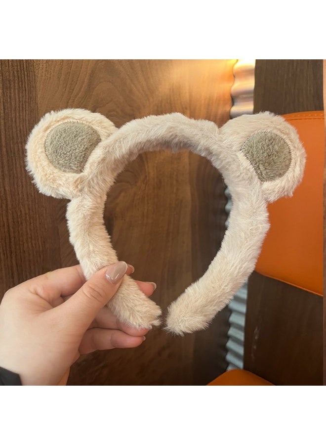 Women's headband with plush bear ears, face wash headband, hair accessory, hair tie
