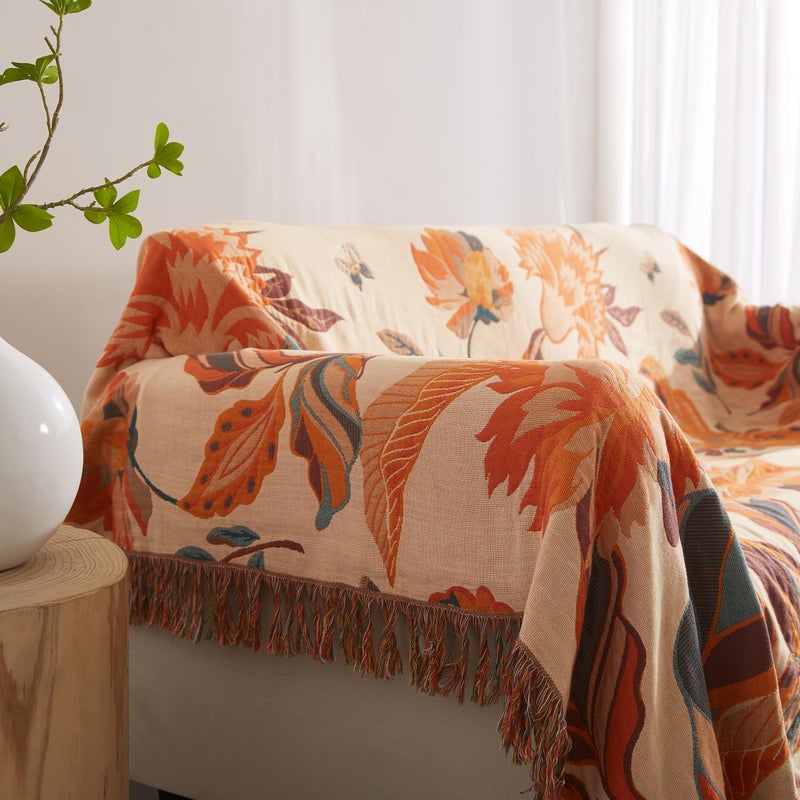 SE SOFTEXLY Boho Throw Blanket for Bed 60â€x80â€, 100% Cotton Woven Blanket for Couch Sofa, Ultra Soft 4-Layer Muslin Quilt with Floral Printed, Farmhouse Bed Blanket/Cover for Living Room Decor - Image 5