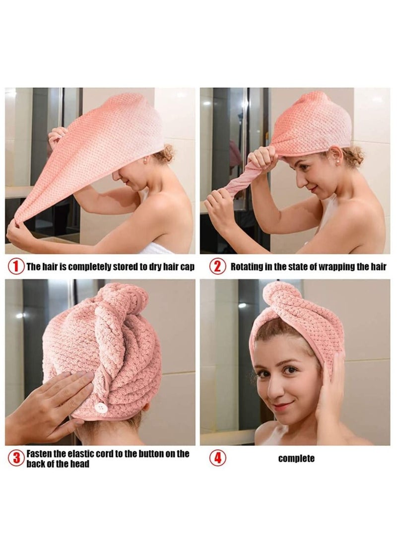 KASTWAVE - Drying Hair Towel, Microfiber Wrap Dry Hair Cap, Magic Fast Drying Towelette with Elastic Loop Button for Long Curly Hair Anti-frizz All Hair Types Pink, Brown - Image 1