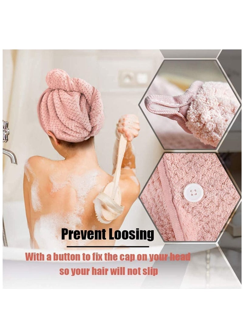 KASTWAVE - Drying Hair Towel, Microfiber Wrap Dry Hair Cap, Magic Fast Drying Towelette with Elastic Loop Button for Long Curly Hair Anti-frizz All Hair Types Pink, Brown - Image 1