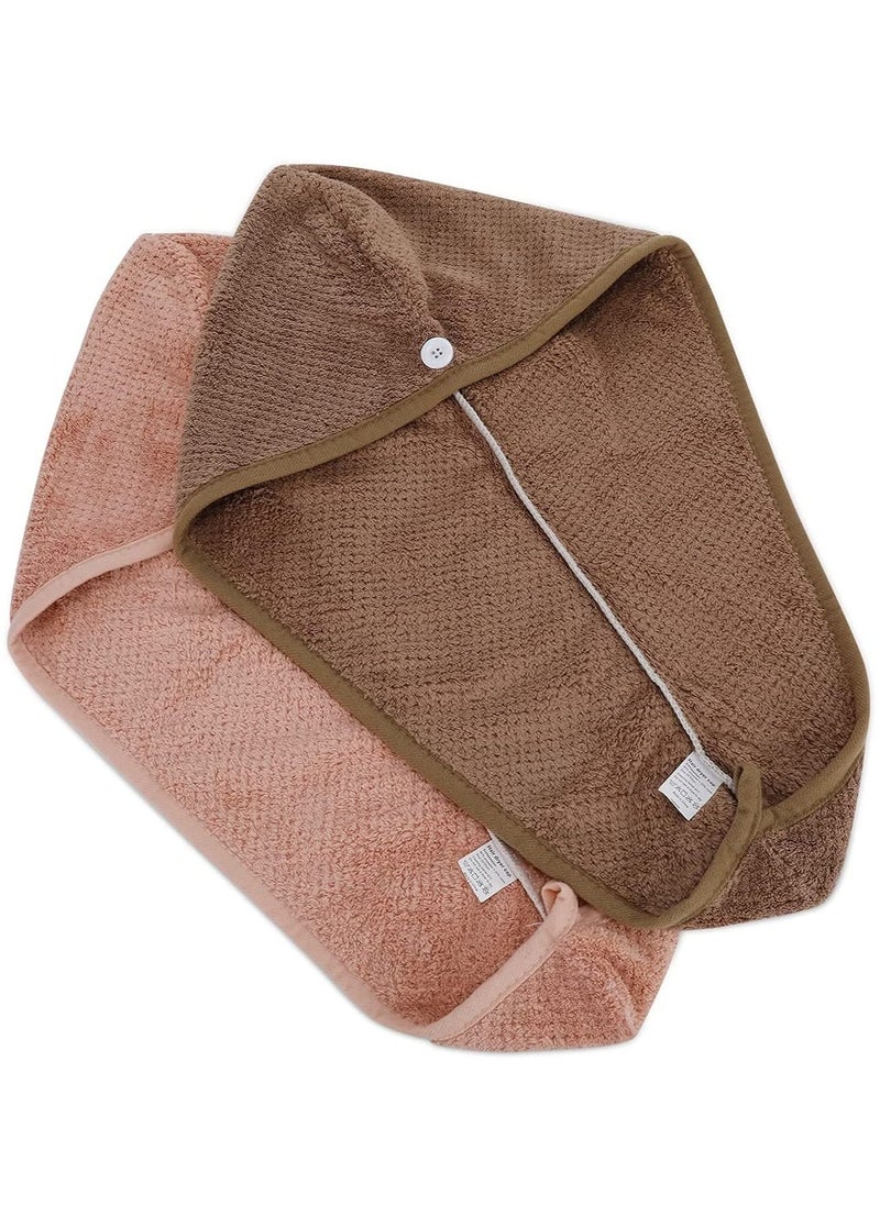 KASTWAVE - Drying Hair Towel, Microfiber Wrap Dry Hair Cap, Magic Fast Drying Towelette with Elastic Loop Button for Long Curly Hair Anti-frizz All Hair Types Pink, Brown - Image 1