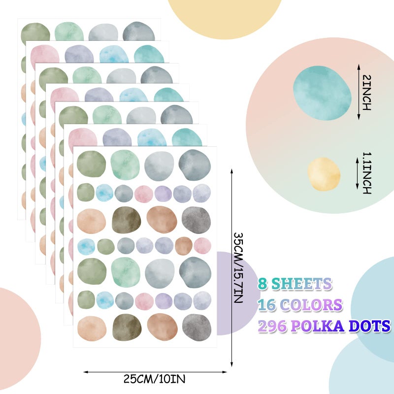 Epakh 296 Pcs Polka Dots Wall Decal Playroom Decor Gifts Boho Rainbow Kids Wall Art Colorful Room Nursery Bedroom Classroom Watercolor Decals Peel And Stick Modern(Fresh Colors) - Image 2
