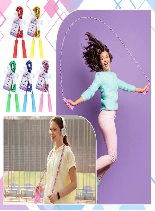 Thenshop مجموعة هدايا حفلات الجمباز من Thenshop، 24 قطعة / 12 قطعة، لوازم حفلات أعياد الميلاد، 12 حبل قفز ملون، 12 بطاقة هدايا، حبال نايلون مخططة قابلة للتعديل، مناسبة للتمارين الرياضية واللياقة البدنية. - Image 4