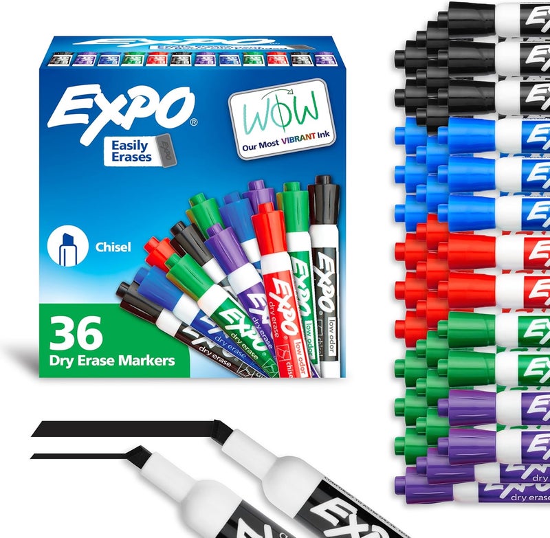 Expo Low Odor Dry Erase Marker | Chisel Tip Markers | Whiteboard Markers, Assorted, 36 Count - Image 1