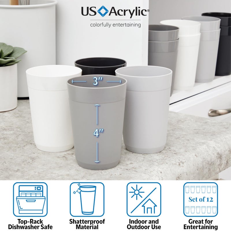 US Acrylic Newport 10 ounce Unbreakable Plastic Stackable Juice Tumblers in Grey Stone | Set of 12 Drinking Cups | Reusable, BPA-free, Made in the USA, Top-rack Dishwasher and Microwave Safe - Image 3
