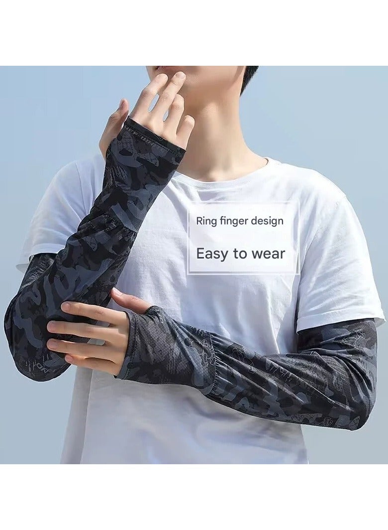 Goolsky Men’s Summer UV Protection Arm Sleeves – Loose Fit Camouflage Cooling Ice Silk Sleeves for Cycling and Outdoor Sports  - Image 2