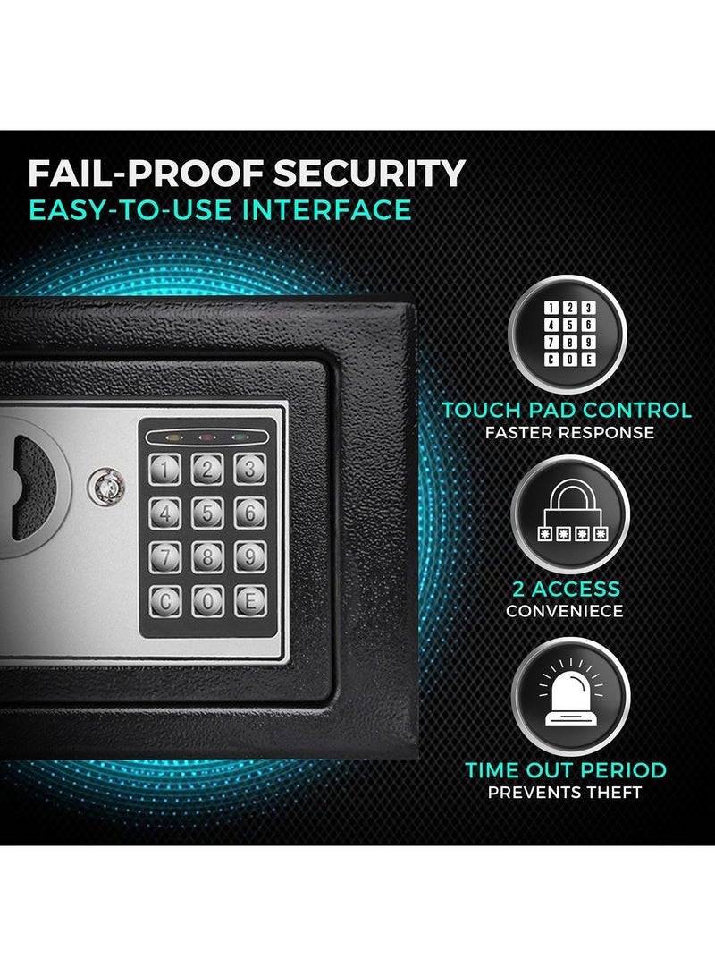 Digital Security Safe Box with Electronic Keypad - Steel Lock Box for Money, Jewelry, Passport,Documents, Protection, Ideal for Home, Office, Hotel, Business or Travel Black  - Image 4