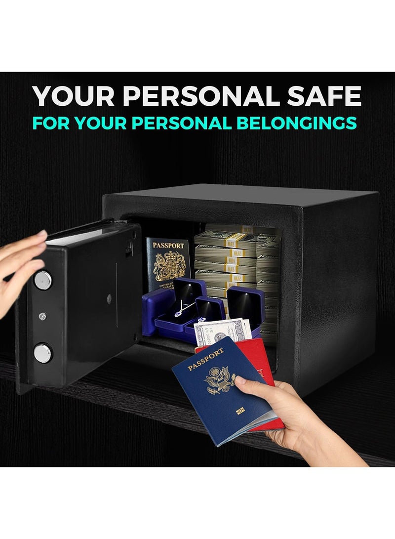 Digital Security Safe Box with Electronic Keypad - Steel Lock Box for Money, Jewelry, Passport,Documents, Protection, Ideal for Home, Office, Hotel, Business or Travel Black  - Image 3