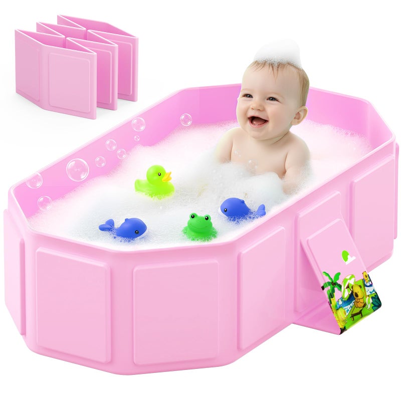 Jollcma Collapsible Baby Bathtub, Toddler Bathtub with a Drain Plug, Folded for Storage Without Assembly, Suitable for Newborns to Toddlers, Portable Bathtub for Outdoor Travel, Pink - Image 1