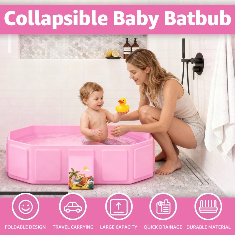 Jollcma Collapsible Baby Bathtub, Toddler Bathtub with a Drain Plug, Folded for Storage Without Assembly, Suitable for Newborns to Toddlers, Portable Bathtub for Outdoor Travel, Pink - Image 3