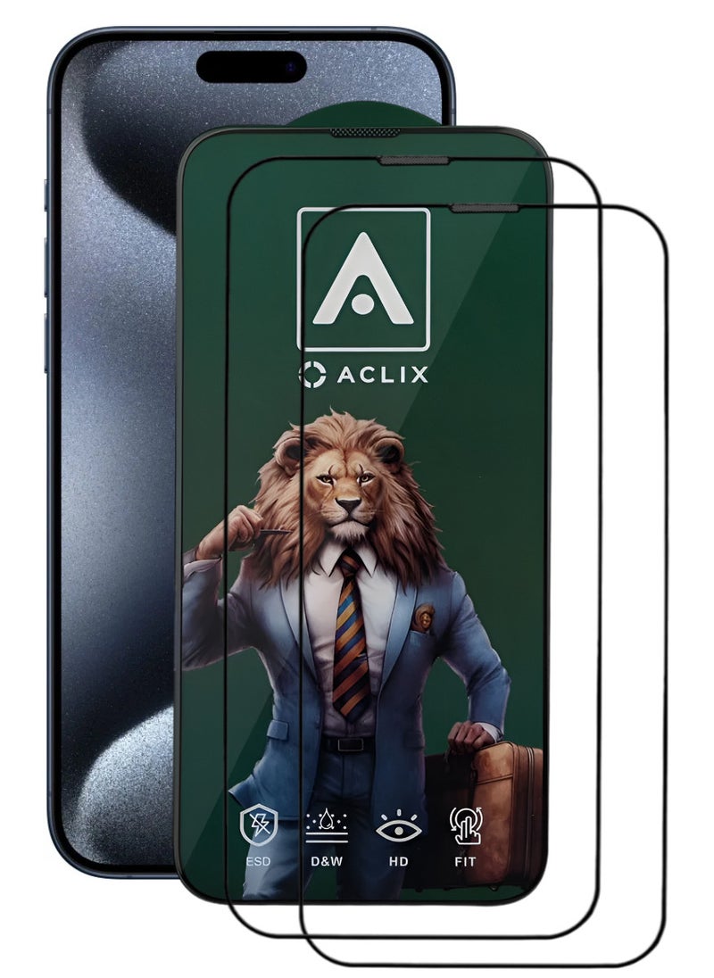 ACLIX 2 Pieces Antistatic ESD Dustproof Premium Quality High Definition Tempered Glass Screen Protector Designed For  iPhone 15 Pro Max - Image 1