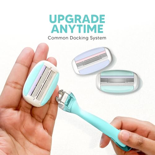 LetsShave Evior Trial Pack Shaving Razor Value Set For Women, 4 Blades + 1 Handle, Open Flow Cartridge, Dual Moisture Bar & Micro Comb Guard Bar, Razor For Women Underarms, Legs & Bikini Area - Image 2