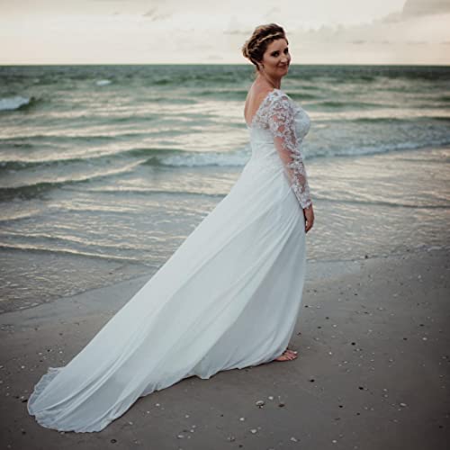 Findlovewedding Wedding Dresses for Bride with Lace Appliques Chiffon A Line Women Dress Long Sleeves Beach Bride Dress US 10 Off-White - Image 3