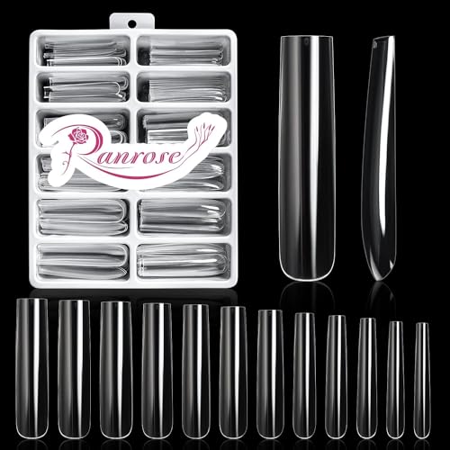 Ranrose Extra Long Nail Tips, 240PCS XXXL Long Square Acrylic Nails Full Cover Clear Long Straight Tapered Square Nail Tips 12 Sizes Pre-shaped Fake Nails for DIY Press On Nail Extensions for Women - Image 1