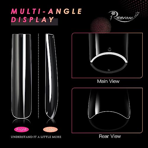 Ranrose Extra Long Nail Tips, 240PCS XXXL Long Square Acrylic Nails Full Cover Clear Long Straight Tapered Square Nail Tips 12 Sizes Pre-shaped Fake Nails for DIY Press On Nail Extensions for Women - Image 3