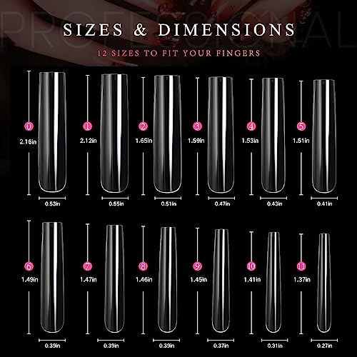 Ranrose Extra Long Nail Tips, 240PCS XXXL Long Square Acrylic Nails Full Cover Clear Long Straight Tapered Square Nail Tips 12 Sizes Pre-shaped Fake Nails for DIY Press On Nail Extensions for Women - Image 4