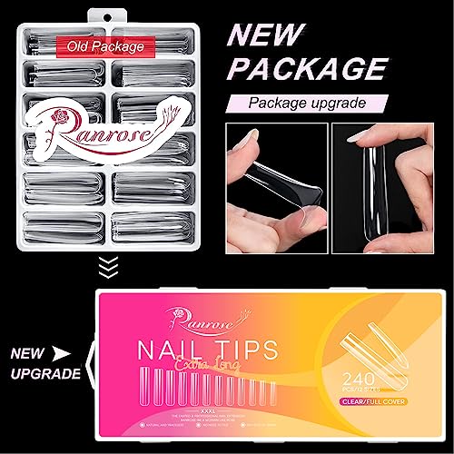 Ranrose Extra Long Nail Tips, 240PCS XXXL Long Square Acrylic Nails Full Cover Clear Long Straight Tapered Square Nail Tips 12 Sizes Pre-shaped Fake Nails for DIY Press On Nail Extensions for Women - Image 2