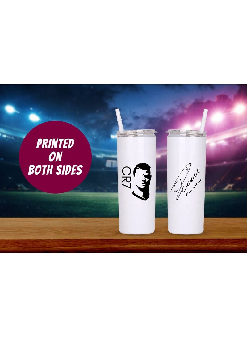 إم إي سي كوب بتصميم لاعب كرة القدم كريستيانو رونالدو CR7 مطبوع على كلا الجانبين كوب مياه للشرب مطبوع 17 أونصة باللون الأبيض - Image 3