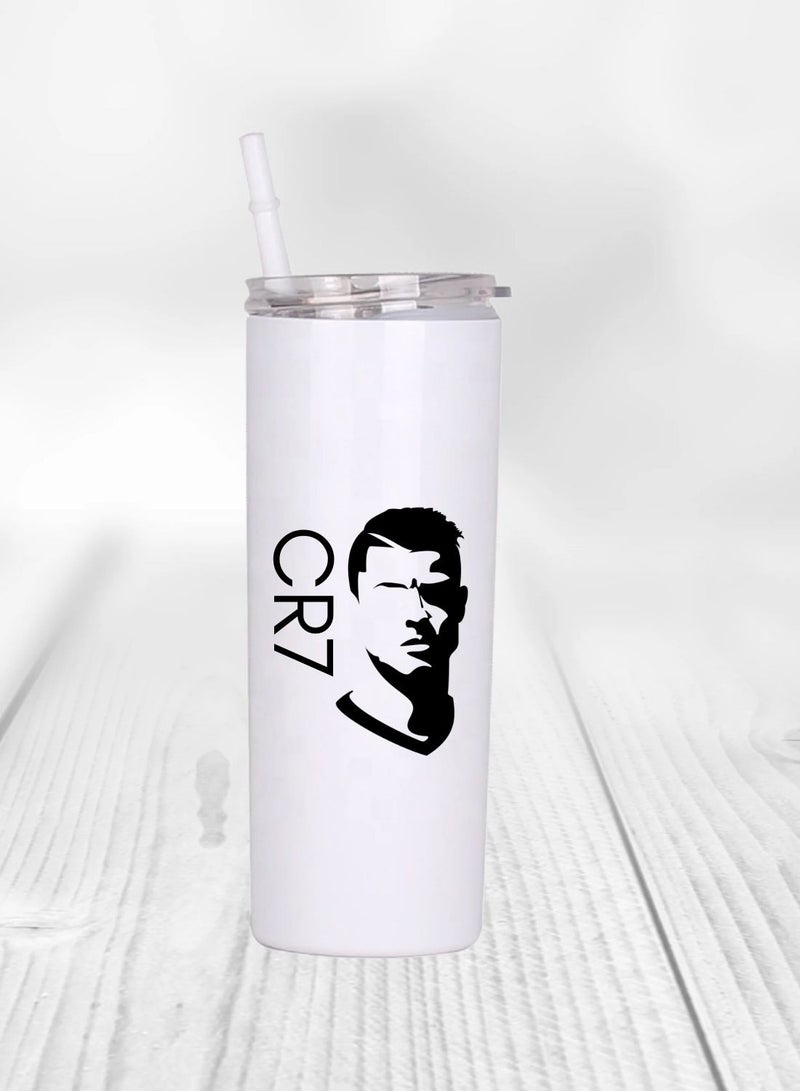 إم إي سي كوب بتصميم لاعب كرة القدم كريستيانو رونالدو CR7 مطبوع على كلا الجانبين كوب مياه للشرب مطبوع 17 أونصة باللون الأبيض - Image 2