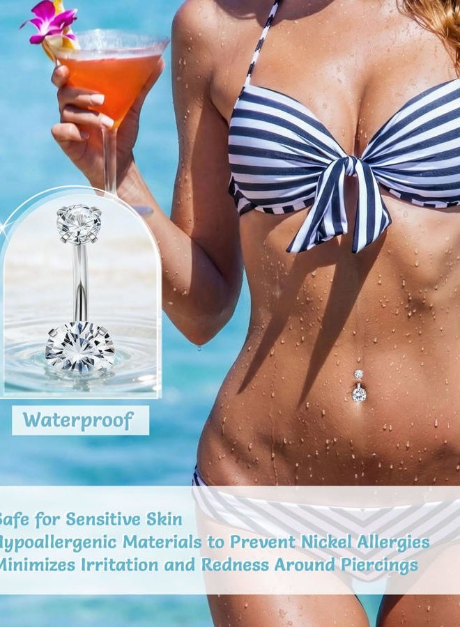 PLOMFOV Belly Button Ring Surgical Steel Belly Rings for Women 14G Belly Button Piercing CZ Pearl Cute Navel Ring Belly Piercing Jewelry, Stainless Steel, cubic zirconia - Image 2