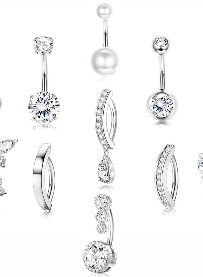 PLOMFOV Belly Button Ring Surgical Steel Belly Rings for Women 14G Belly Button Piercing CZ Pearl Cute Navel Ring Belly Piercing Jewelry, Stainless Steel, cubic zirconia - Image 1
