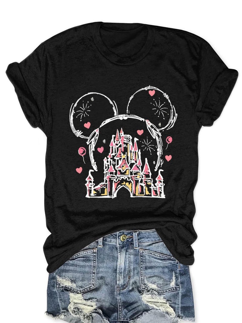 OUMASK Magic Kingdom Shirts for Women Magical Castle Graphic Tees Family Vacation Trip Short Sleeve Tops A-Black - Image 1