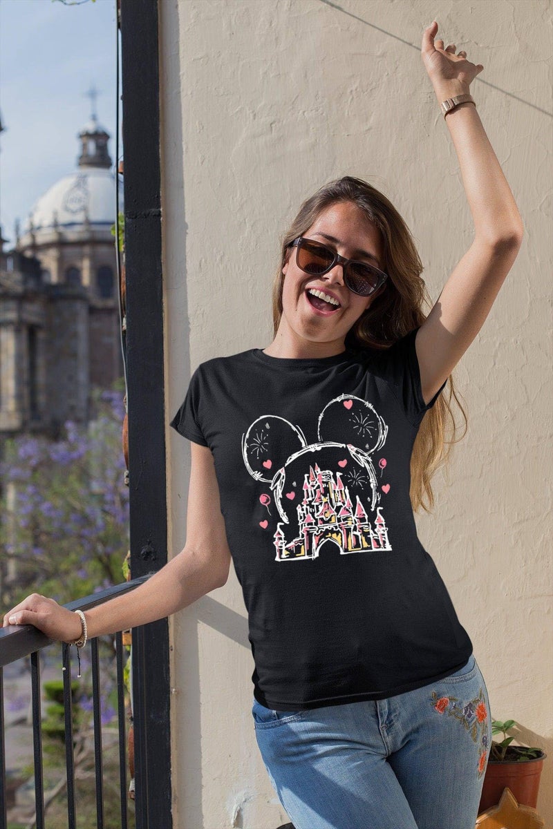 OUMASK Magic Kingdom Shirts for Women Magical Castle Graphic Tees Family Vacation Trip Short Sleeve Tops A-Black - Image 4