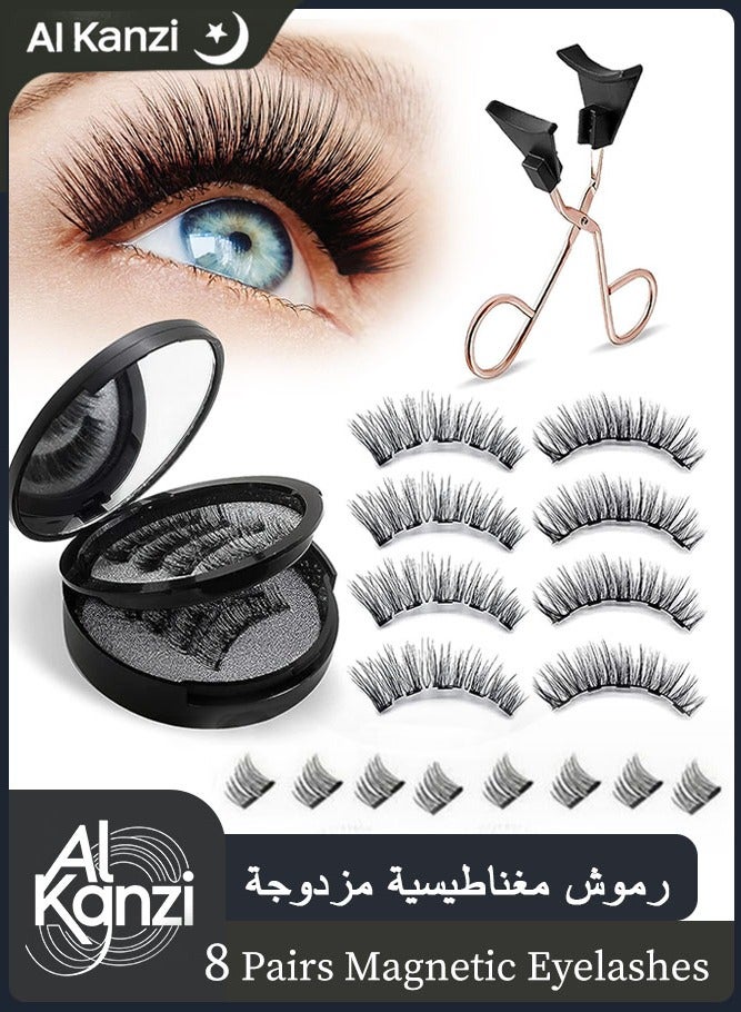 الكنز 8 أزواج رموش مغناطيسية مزدوجة بدون الحاجة إلى كحل أو غراء، رموش صناعية قابلة لإعادة الاستخدام، رموش صناعية ذات مظهر   طبيعي ثلاثي الأبعاد مقاوم للماء مع أداة وضع، سهلة الارتداء(أسود) - Image 1