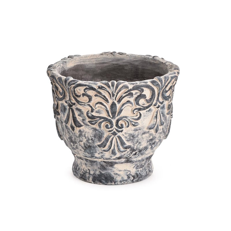 Sungmor 7.3 Inch Cement Plant Pot for Plants, Succulent Planter with Embossed Design, Vintage Concrete Flowerpots with Drainage Hole, Decorative Orchid Houseplant Pot Indoor Outdoor Plant Container - Image 1