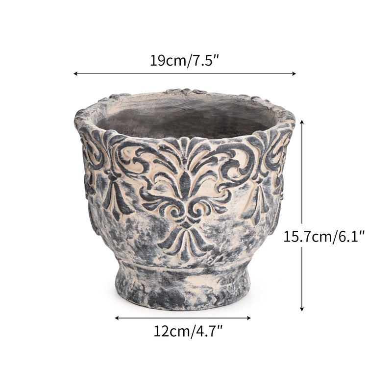 Sungmor 7.3 Inch Cement Plant Pot for Plants, Succulent Planter with Embossed Design, Vintage Concrete Flowerpots with Drainage Hole, Decorative Orchid Houseplant Pot Indoor Outdoor Plant Container - Image 3