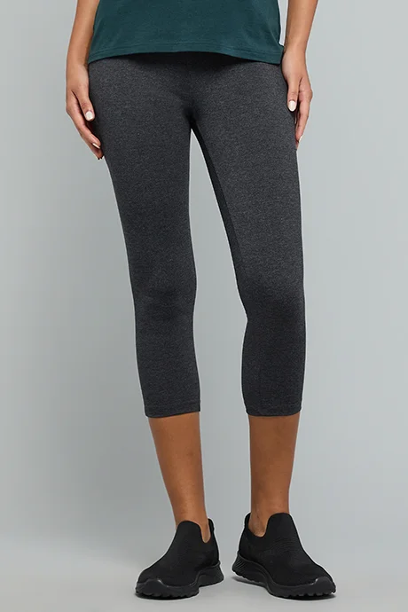 أر أند بي Solid 3/4 Leggings with Elastic Waist