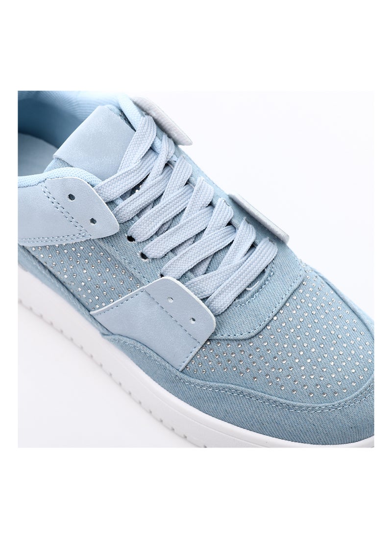 DejaVu - Strassy Denim Lace Up Sneakers - Image 1