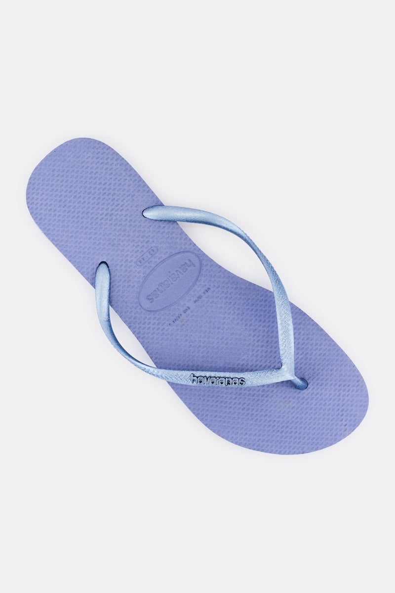 Havaianas Women Slip On Slim Logo Metallic Slippers, Slate Blue - Image 4