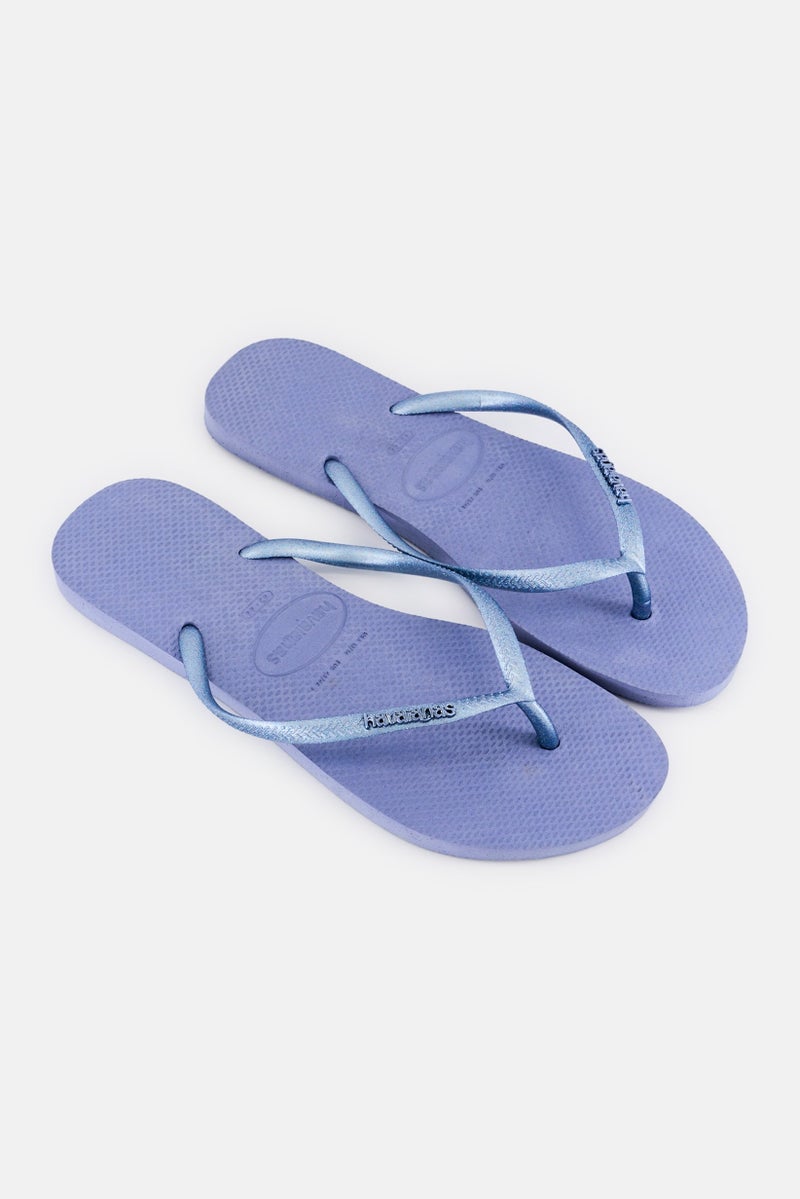 Havaianas Women Slip On Slim Logo Metallic Slippers, Slate Blue - Image 2