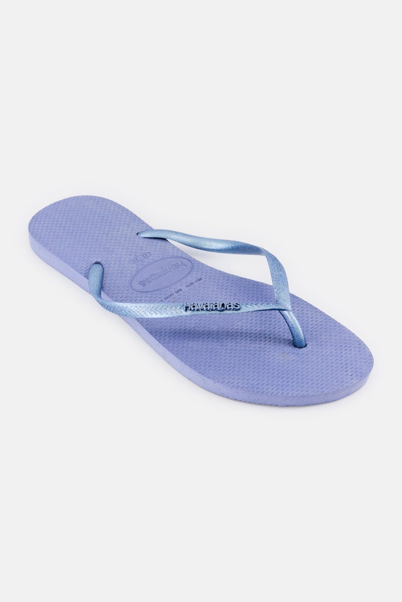 Havaianas Women Slip On Slim Logo Metallic Slippers, Slate Blue - Image 1