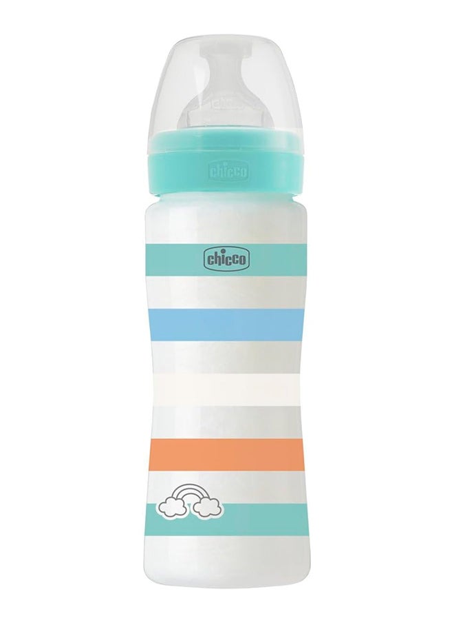 Chicco Well-Being Plastic Silicone Feeding Bottle 330Ml, Fast Flow, 4M+, Green  - Image 1