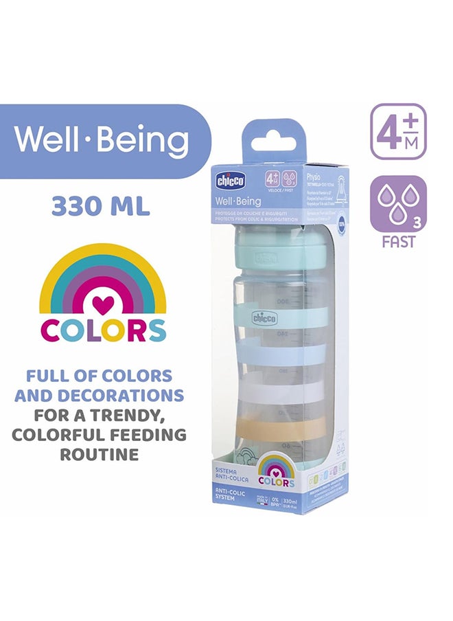 Chicco Well-Being Plastic Silicone Feeding Bottle 330Ml, Fast Flow, 4M+, Green  - Image 4