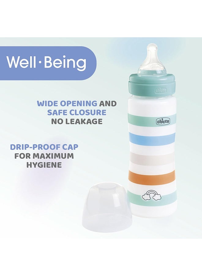 Chicco Well-Being Plastic Silicone Feeding Bottle 330Ml, Fast Flow, 4M+, Green  - Image 3