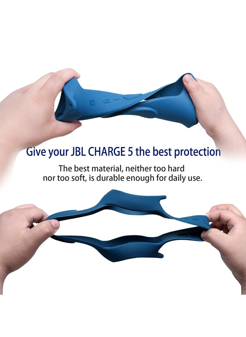 Generic Silicone Case Cover for JBL Charge 5 Speaker Travel Protective Carrying Gel Soft Skin Waterproof Rubber Pouch with Shoulder Strap(Blue)  - Image 5