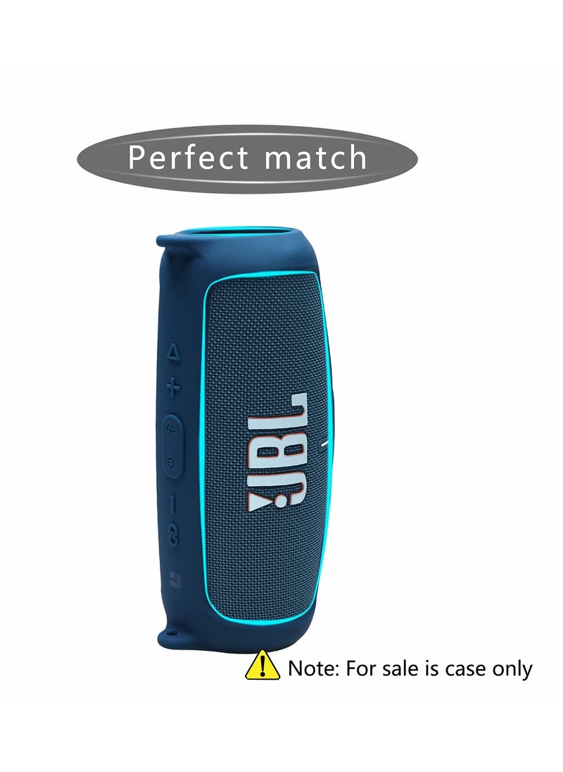 Generic Silicone Case Cover for JBL Charge 5 Speaker Travel Protective Carrying Gel Soft Skin Waterproof Rubber Pouch with Shoulder Strap(Blue)  - Image 2