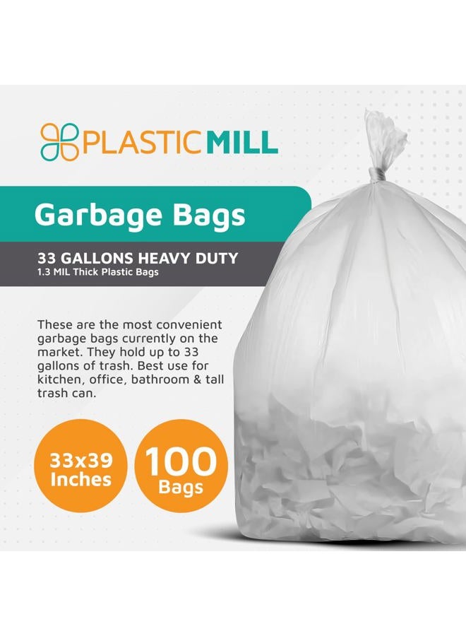 PlasticMill 33 Gallon, Clear, 1.3 Mil, 33x39, 100 Bags/Case, Garbage Bags/Trash Can Liners. - Image 2