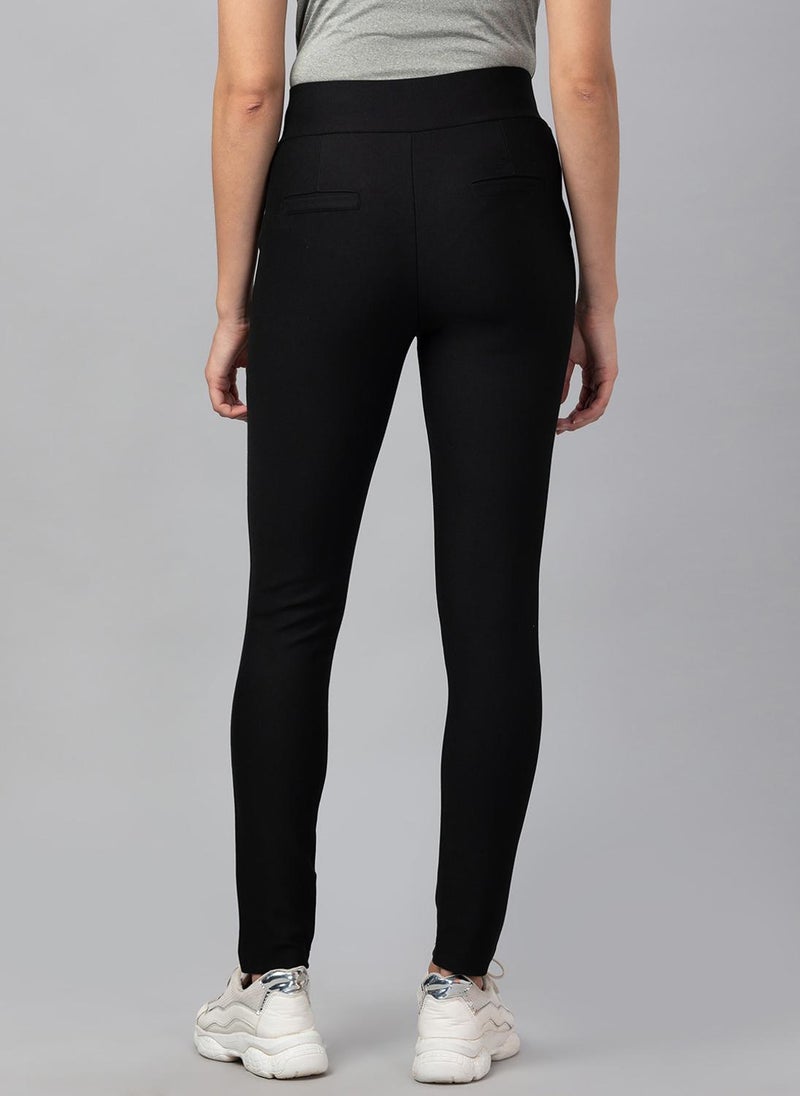 Globus Women's Black Mid-Rise Stretch Skinny Treggings - Image 4