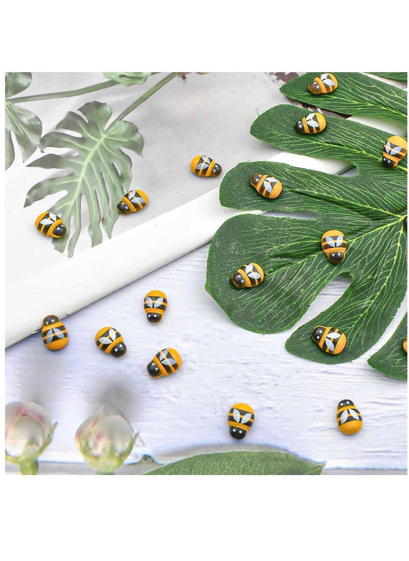 Generic - 200 Pieces Tiny Bees Craft Decoration Wooden Bee for DIY Craft Scrapbooking Party Home Wreath Decor Flatback Bee Shaped Embellishments Self-Adhesive Bumble Bee Embellishment Mini Wooden Bees - Image 1