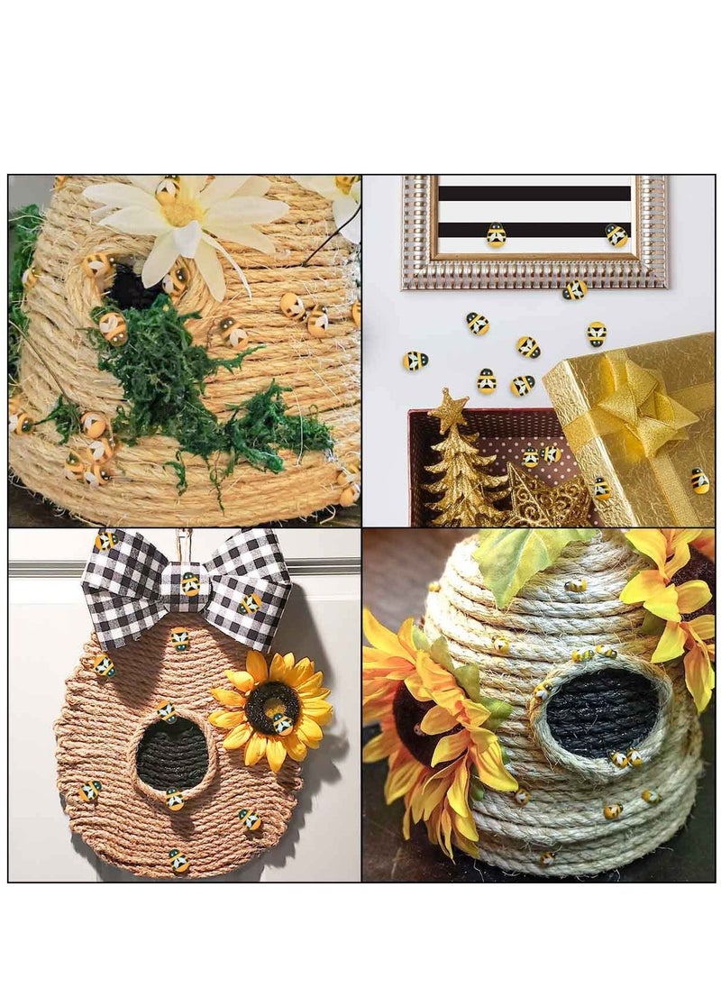 Generic - 200 Pieces Tiny Bees Craft Decoration Wooden Bee for DIY Craft Scrapbooking Party Home Wreath Decor Flatback Bee Shaped Embellishments Self-Adhesive Bumble Bee Embellishment Mini Wooden Bees - Image 1