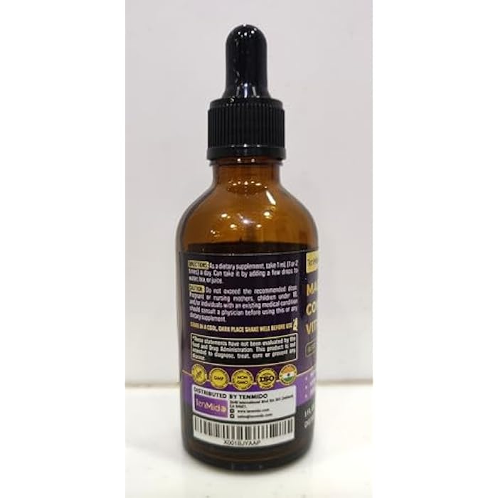Tenmido 14in1 Magnesium Glycinate Liquid Drops with Taurate, Citrate, L-Theanine, Lemon Balm, Passion Flower, Cellulose Fiber, Potassium, and More - 30ml 1 Fl Oz - Image 3